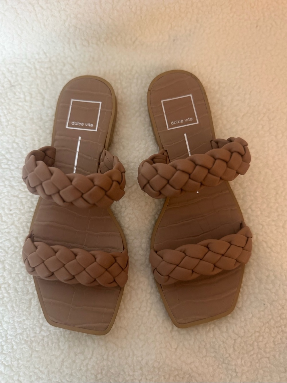Dolce Vita Braided Double-Strap Slide Sandals in Brown